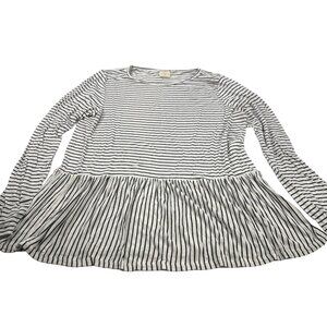 Live In The Moment Womens Sz Med Top Long Sleeve Peplum Hem Black White Preowned